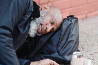 Drunk Elderly Man Lying Down the Street